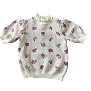 Janie and Jack Cream Floral Knit Top with Pink Flower Pattern